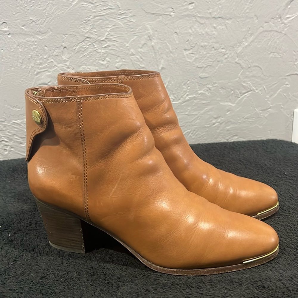 🔥🔥 COACH Waldorf Cinnamon Tan Leather Ankle Boots Booties Women Sz 10B - EUC